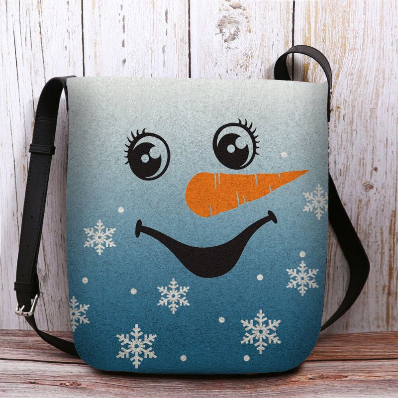 Mujeres Fieltro Lindo Festivo Navidad Sonrisa Muñeco De Nieve Copos De Nieve Estampado Bandolera Bolso Bandolera