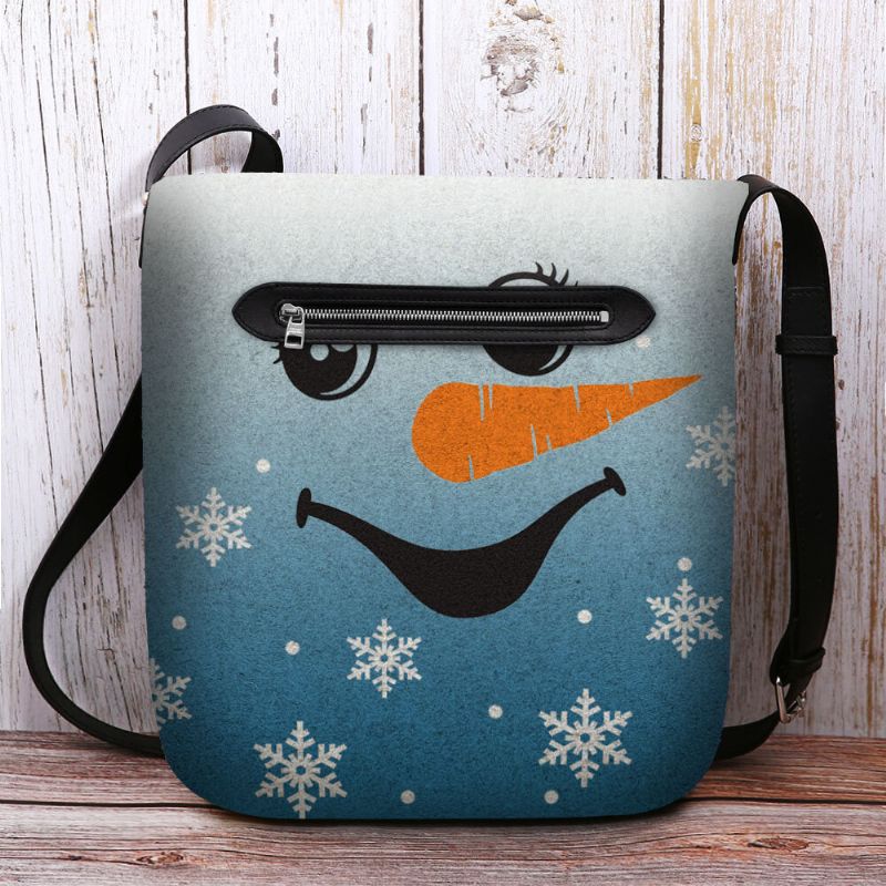 Mujeres Fieltro Lindo Festivo Navidad Sonrisa Muñeco De Nieve Copos De Nieve Estampado Bandolera Bolso Bandolera