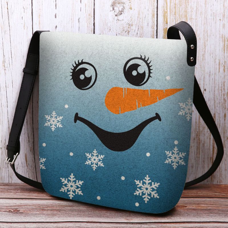 Mujeres Fieltro Lindo Festivo Navidad Sonrisa Muñeco De Nieve Copos De Nieve Estampado Bandolera Bolso Bandolera