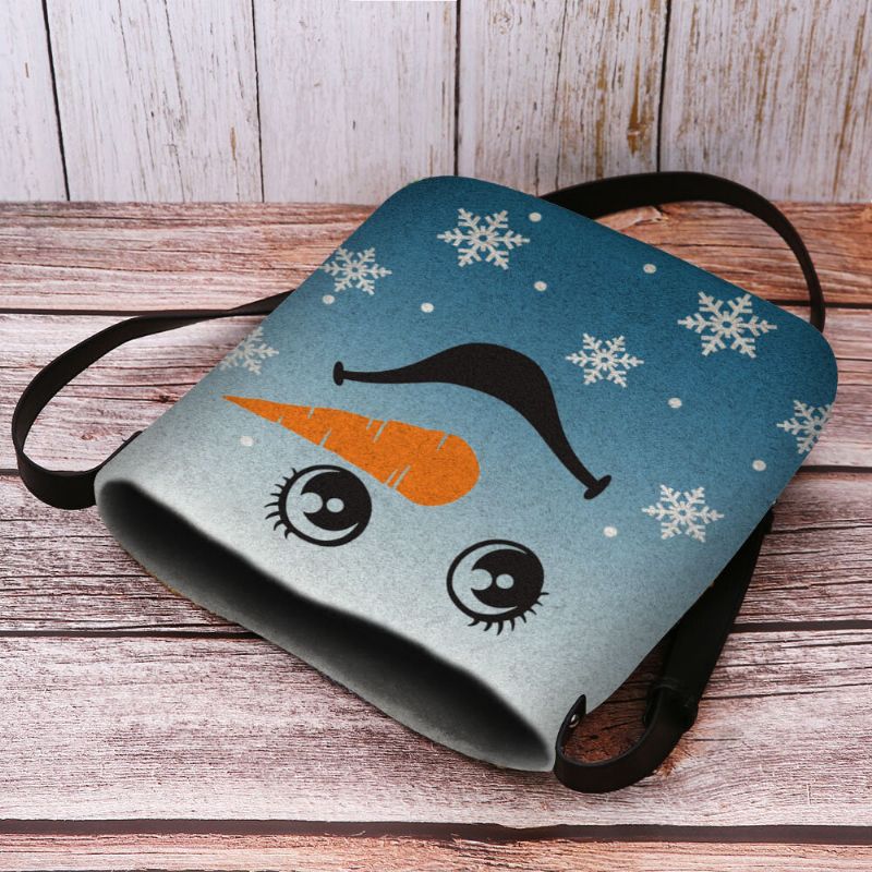 Mujeres Fieltro Lindo Festivo Navidad Sonrisa Muñeco De Nieve Copos De Nieve Estampado Bandolera Bolso Bandolera