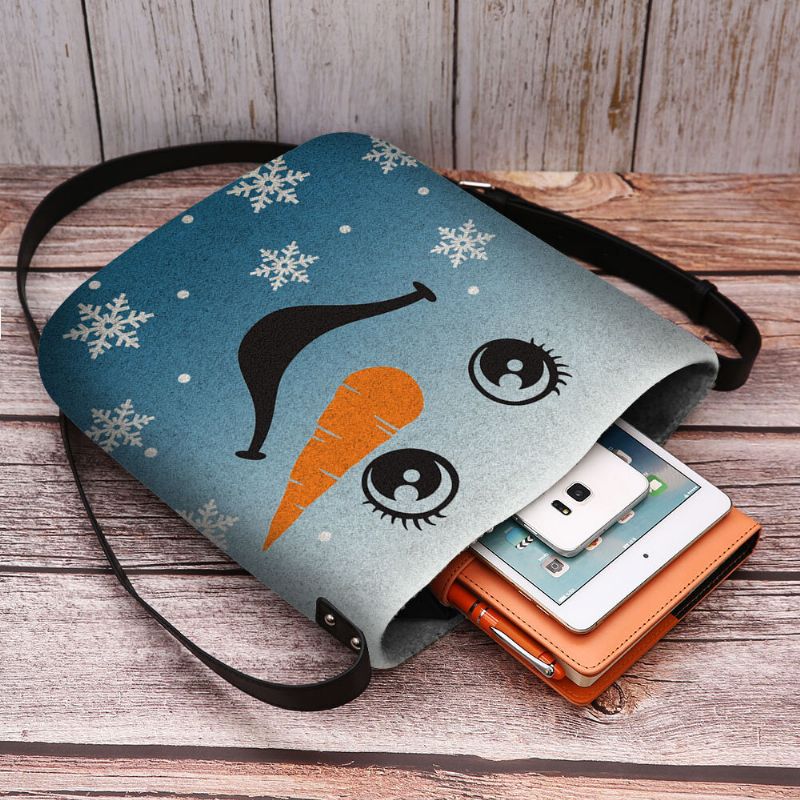 Mujeres Fieltro Lindo Festivo Navidad Sonrisa Muñeco De Nieve Copos De Nieve Estampado Bandolera Bolso Bandolera