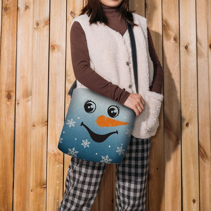 Mujeres Fieltro Lindo Festivo Navidad Sonrisa Muñeco De Nieve Copos De Nieve Estampado Bandolera Bolso Bandolera