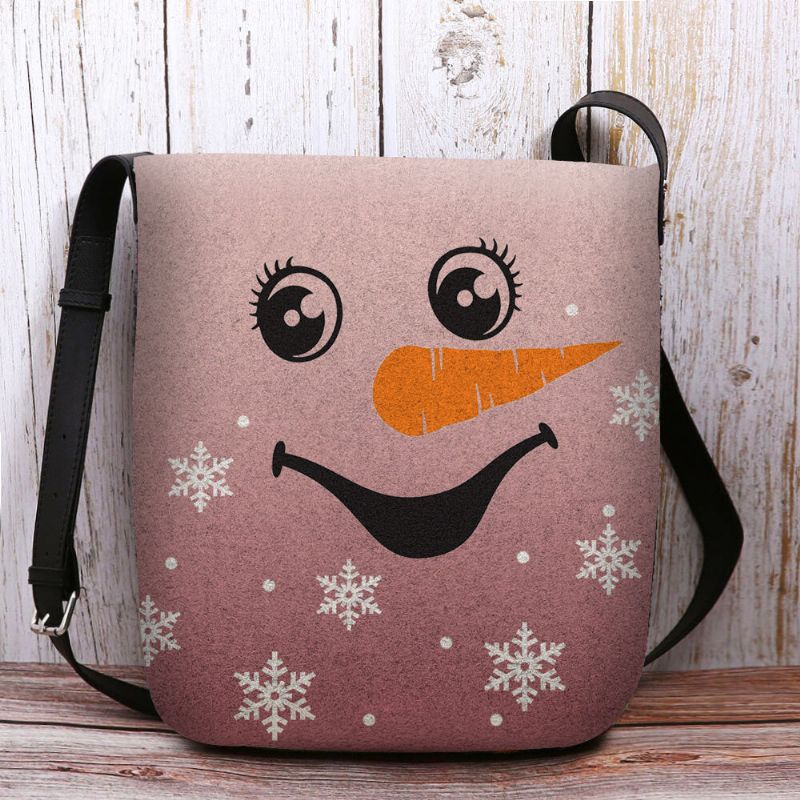 Mujeres Fieltro Lindo Festivo Navidad Sonrisa Muñeco De Nieve Copos De Nieve Estampado Bandolera Bolso Bandolera