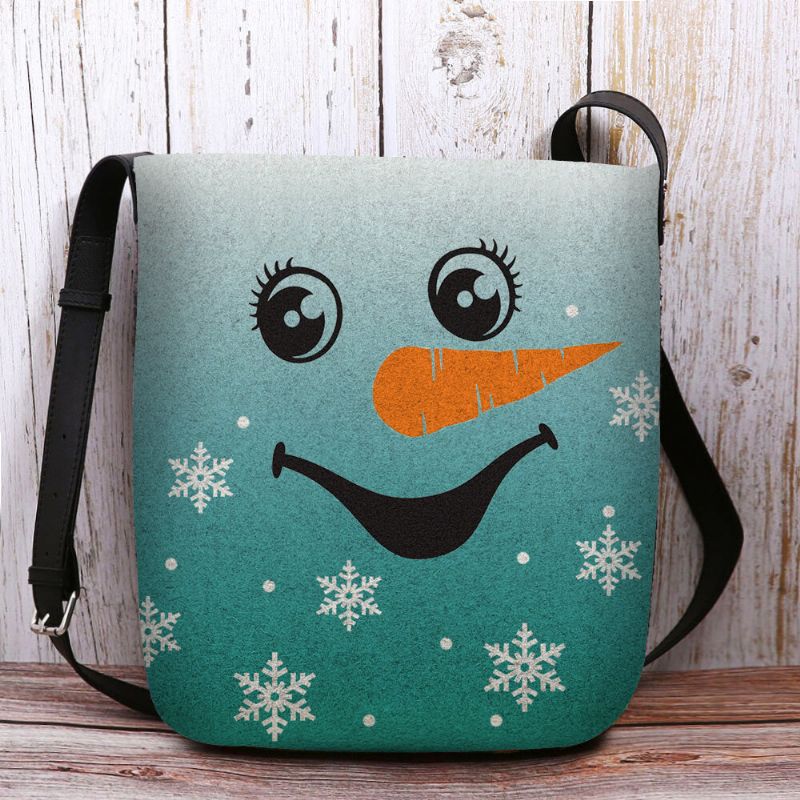 Mujeres Fieltro Lindo Festivo Navidad Sonrisa Muñeco De Nieve Copos De Nieve Estampado Bandolera Bolso Bandolera