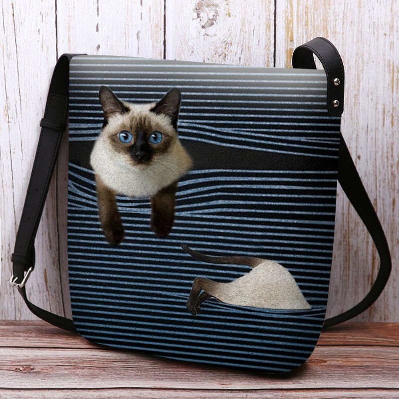 Mujeres Fieltro Lindo Gato De Dibujos Animados Patrón De Rayas Multi-carry Crossbody Bag Bandolera