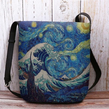 Mujeres Fieltro Mar Ola Cielo Estrellado Patrón Pintura Al Óleo Estilo Impresiones Bolso Bandolera Bolso Bandolera