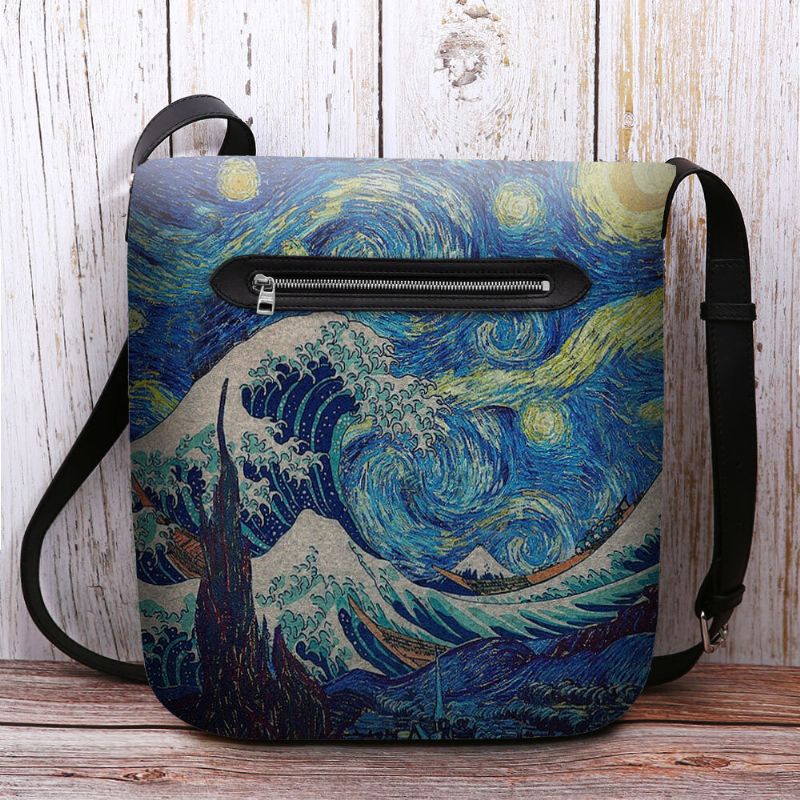 Mujeres Fieltro Mar Ola Cielo Estrellado Patrón Pintura Al Óleo Estilo Impresiones Bolso Bandolera Bolso Bandolera