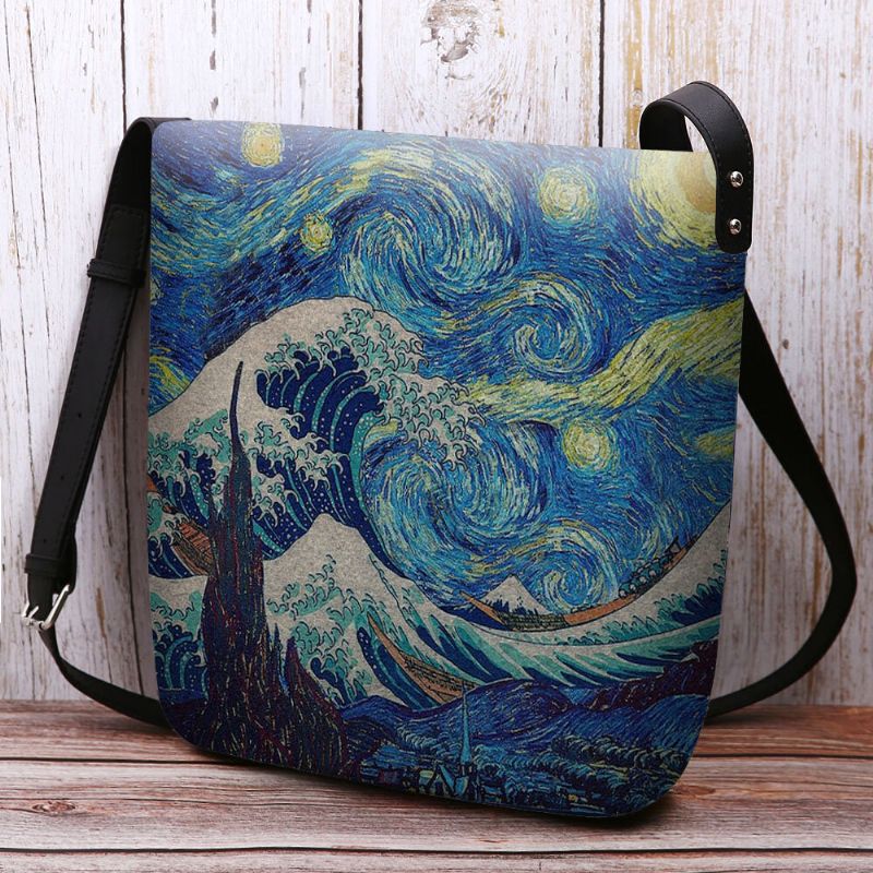 Mujeres Fieltro Mar Ola Cielo Estrellado Patrón Pintura Al Óleo Estilo Impresiones Bolso Bandolera Bolso Bandolera