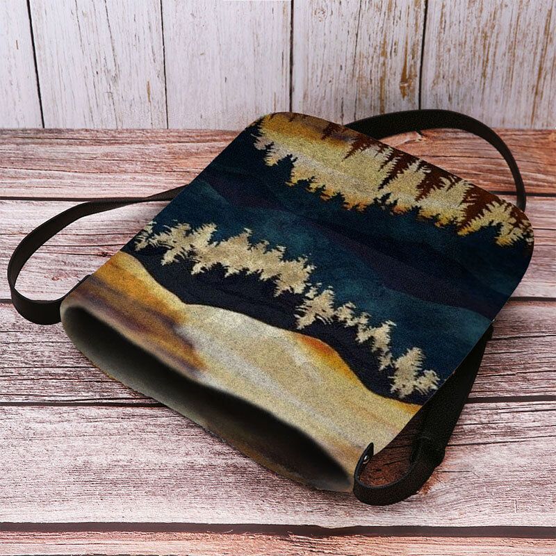 Mujeres Fieltro Montaña Patrón Estampado De Árboles Casual Bolso Bandolera Al Aire Libre Bolso Bandolera