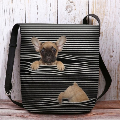 Mujeres Fieltro Raya Casual Lindo 3d Patrón De Impresión De Perro Bolso Bandolera Bolso Bandolera