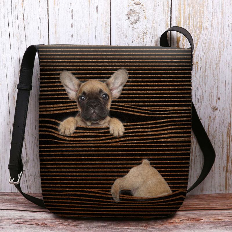 Mujeres Fieltro Raya Casual Lindo 3d Patrón De Impresión De Perro Bolso Bandolera Bolso Bandolera