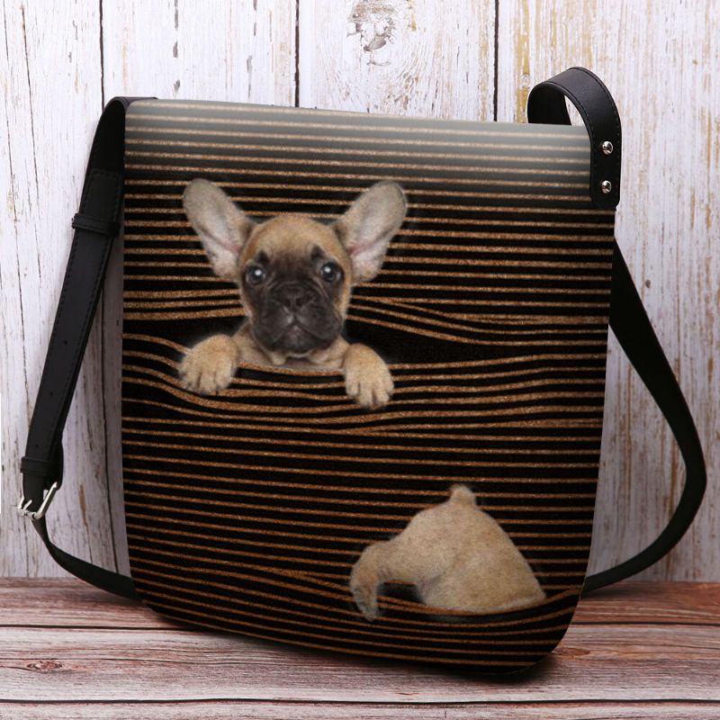 Mujeres Fieltro Raya Casual Lindo 3d Patrón De Impresión De Perro Bolso Bandolera Bolso Bandolera