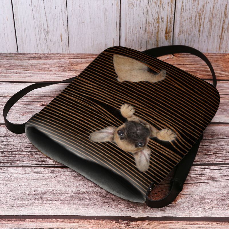 Mujeres Fieltro Raya Casual Lindo 3d Patrón De Impresión De Perro Bolso Bandolera Bolso Bandolera