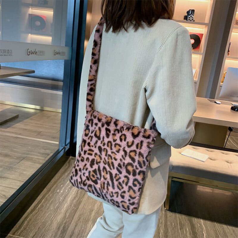 Mujeres Fieltro Suave Patrón De Leopardo Lindo Casual Personalidad Bolso Bandolera Bolso Bandolera