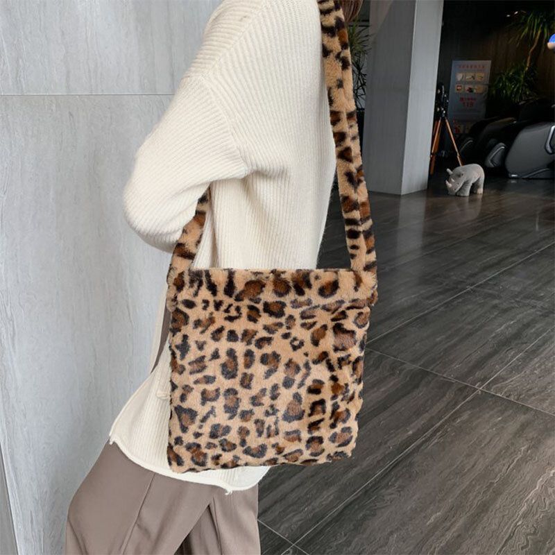 Mujeres Fieltro Suave Patrón De Leopardo Lindo Casual Personalidad Bolso Bandolera Bolso Bandolera