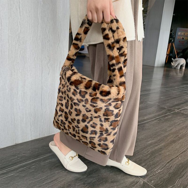 Mujeres Fieltro Suave Patrón De Leopardo Lindo Casual Personalidad Bolso Bandolera Bolso Bandolera