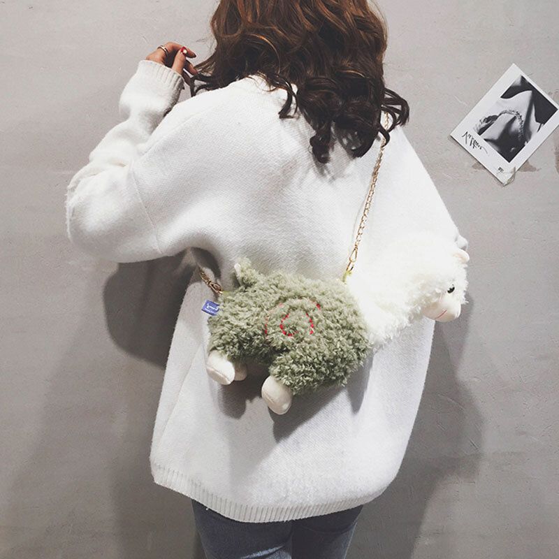 Mujeres Lana De Cordero Dibujos Animados Lindos 3d Forma De Alpaca Suave Creativo Pequeño Bolso De Hombro Bolso Bandolera Con Cadena