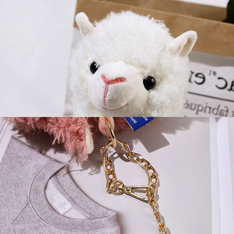 Mujeres Lana De Cordero Dibujos Animados Lindos 3d Forma De Alpaca Suave Creativo Pequeño Bolso De Hombro Bolso Bandolera Con Cadena