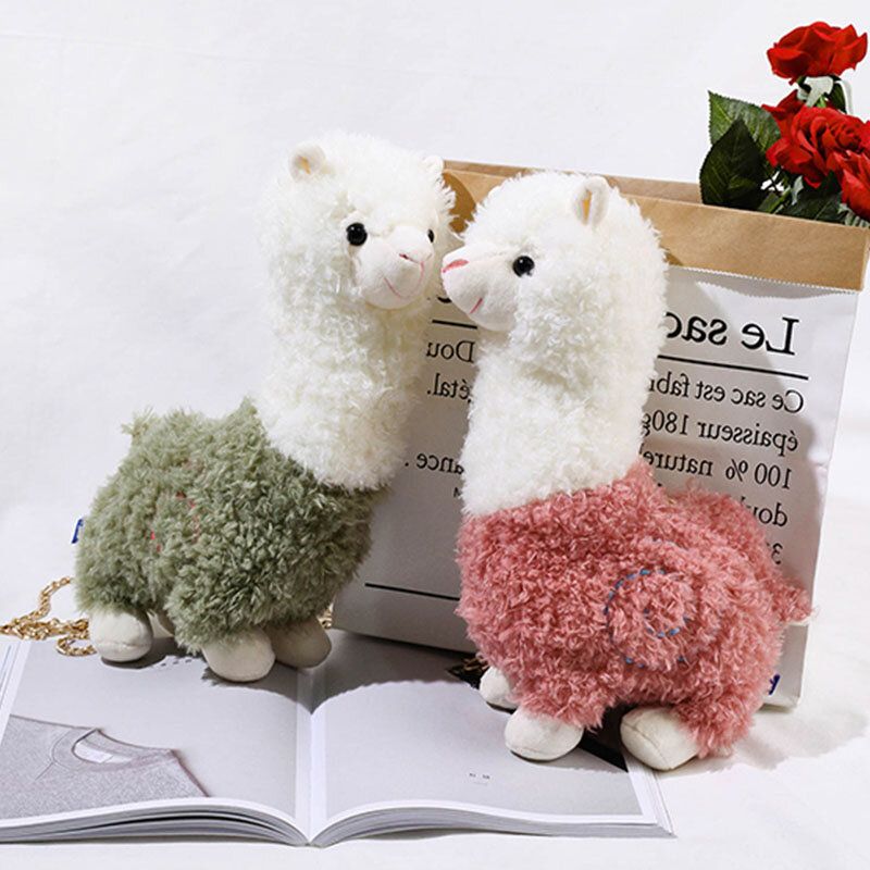 Mujeres Lana De Cordero Dibujos Animados Lindos 3d Forma De Alpaca Suave Creativo Pequeño Bolso De Hombro Bolso Bandolera Con Cadena