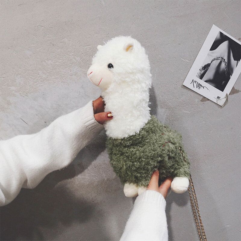 Mujeres Lana De Cordero Dibujos Animados Lindos 3d Forma De Alpaca Suave Creativo Pequeño Bolso De Hombro Bolso Bandolera Con Cadena