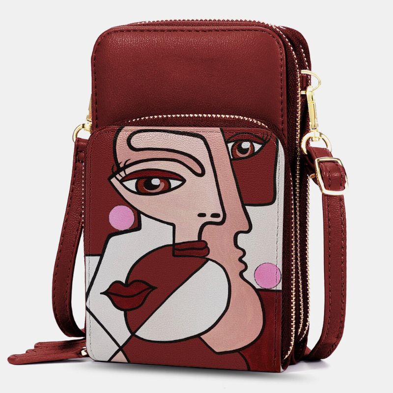 Mujeres Pu Cuero Abstracto Figura De Palo Patrón 6.5 Pulgadas Bolsa De Teléfono Multicapas Bandolera Bandolera