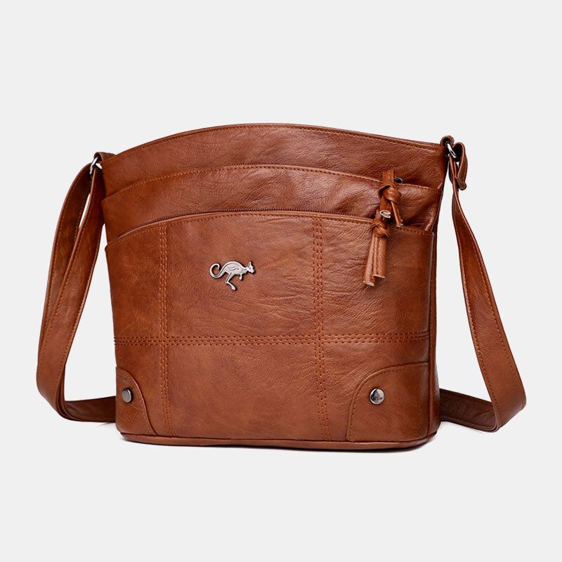 Mujeres Pu De Cuero De Gran Capacidad Retro 6.3 Pulgadas Bolsa De Teléfono Multibolsillos Bolsos Cruzados Suaves Bolso De Hombro