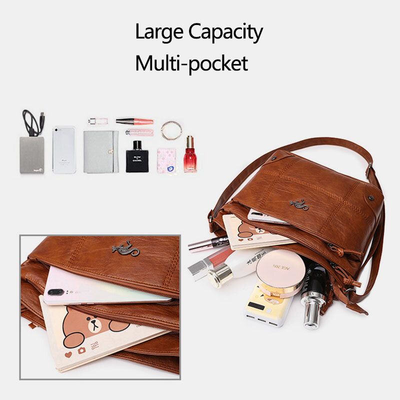 Mujeres Pu De Cuero De Gran Capacidad Retro 6.3 Pulgadas Bolsa De Teléfono Multibolsillos Bolsos Cruzados Suaves Bolso De Hombro