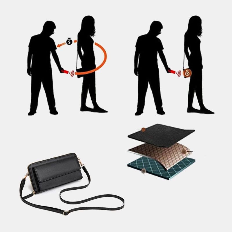 Mujeres Pu De Cuero Multifunción Rfid Antirrobo 6.5 Pulgadas Bolsa De Teléfono Con Pantalla Táctil 16 Ranuras Para Tarjetas Bolso Bandolera