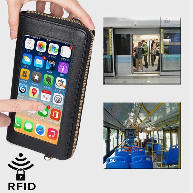 Mujeres Pu De Cuero Multifunción Rfid Antirrobo 6.5 Pulgadas Bolsa De Teléfono Con Pantalla Táctil 16 Ranuras Para Tarjetas Bolso Bandolera