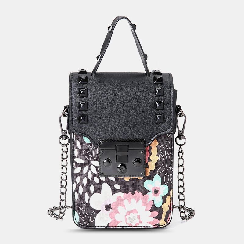 Mujeres Pu Cuero Remache Estampado Floral Estampado De 6.5 Pulgadas Bolso Para Teléfono Bolso Bandolera Bolso Bandolera