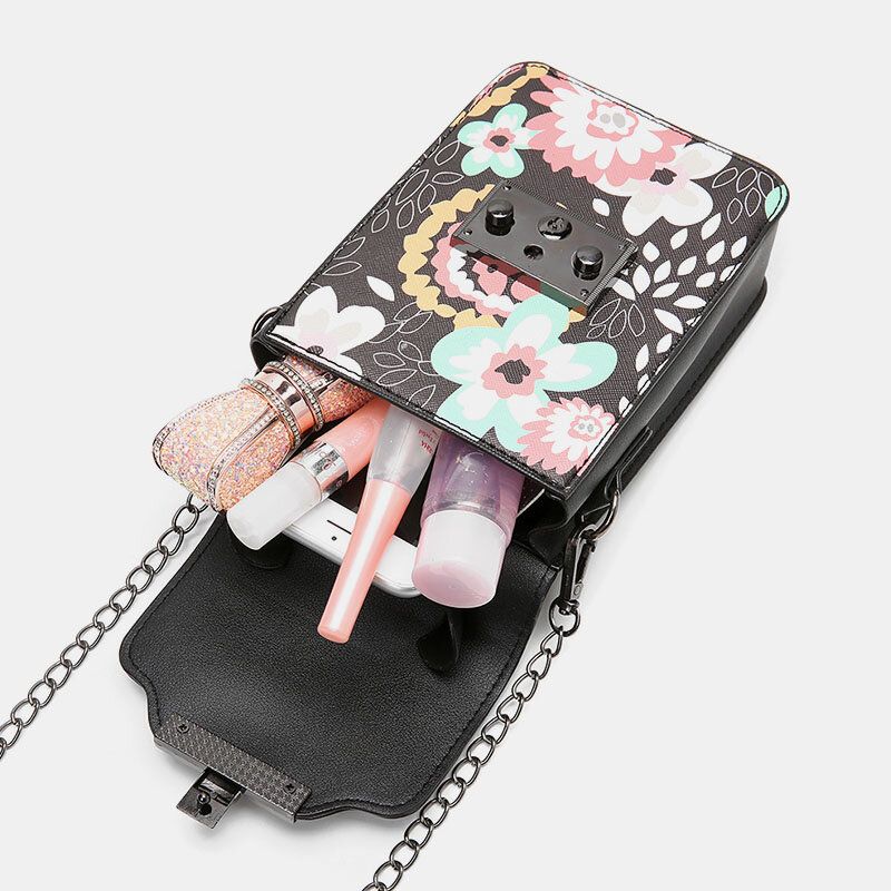 Mujeres Pu Cuero Remache Estampado Floral Estampado De 6.5 Pulgadas Bolso Para Teléfono Bolso Bandolera Bolso Bandolera