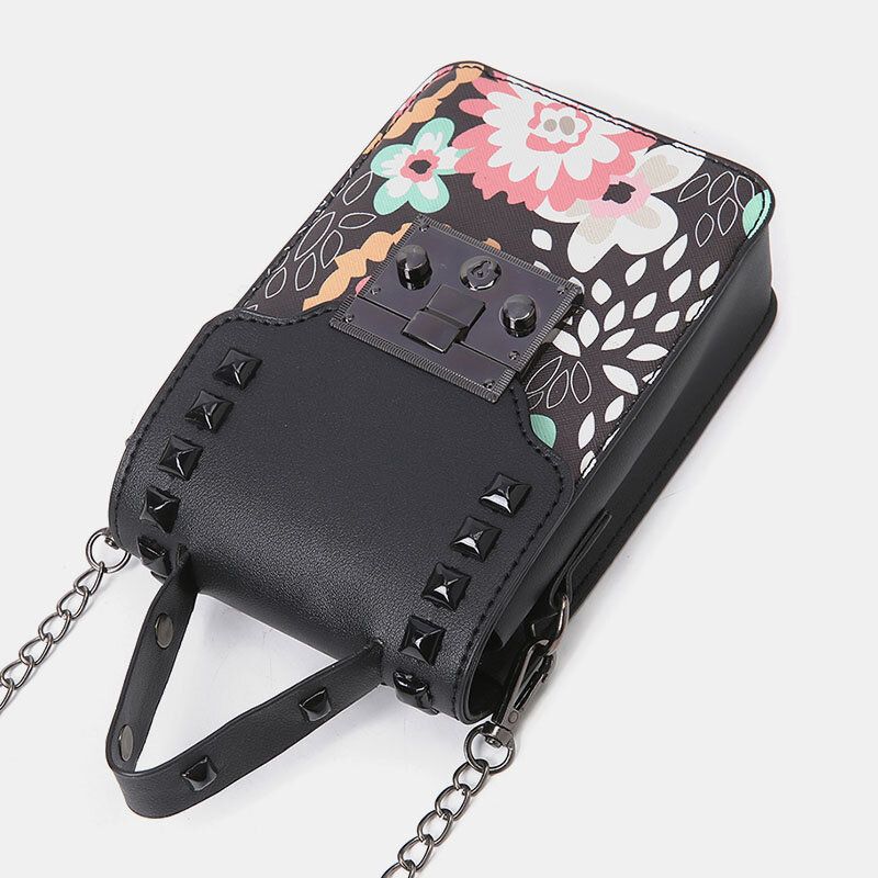 Mujeres Pu Cuero Remache Estampado Floral Estampado De 6.5 Pulgadas Bolso Para Teléfono Bolso Bandolera Bolso Bandolera