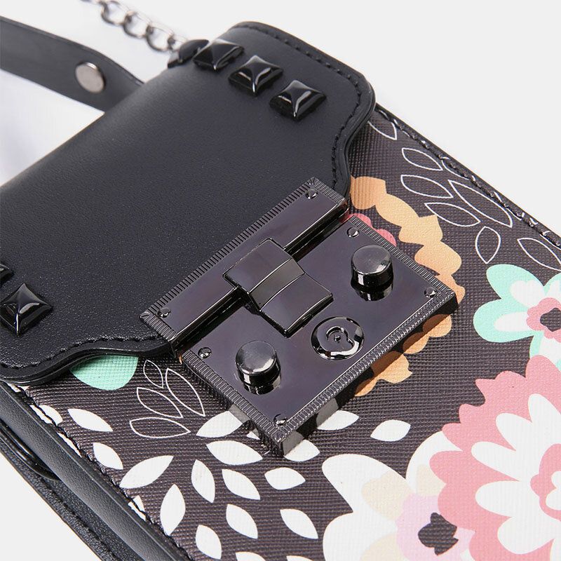 Mujeres Pu Cuero Remache Estampado Floral Estampado De 6.5 Pulgadas Bolso Para Teléfono Bolso Bandolera Bolso Bandolera