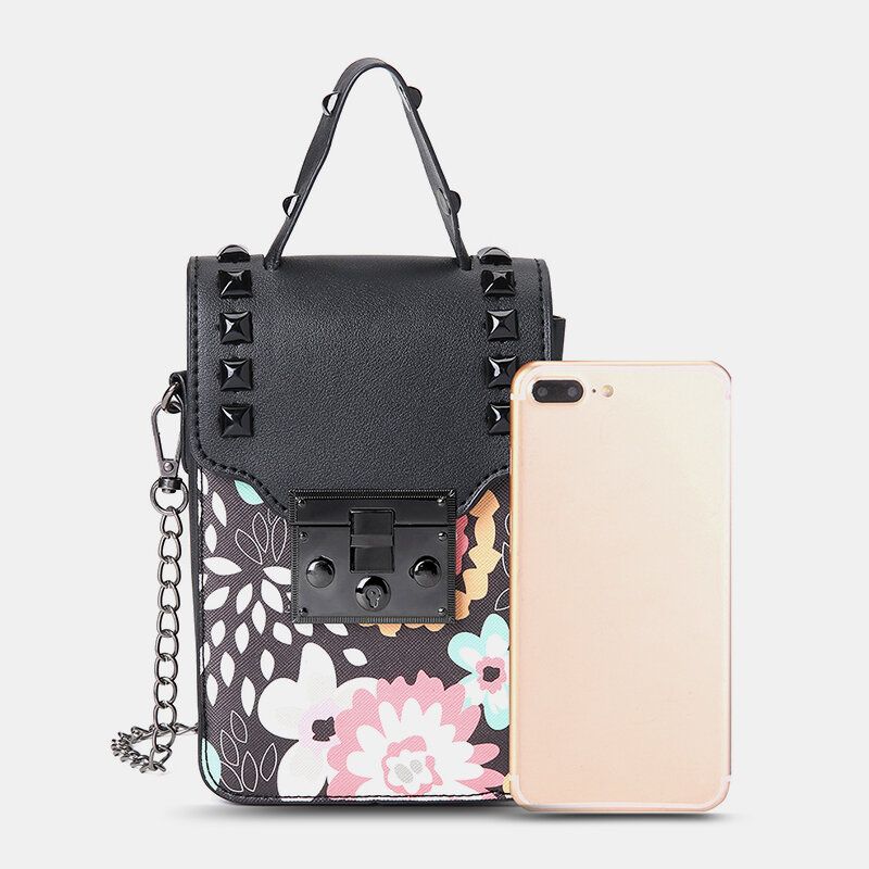 Mujeres Pu Cuero Remache Estampado Floral Estampado De 6.5 Pulgadas Bolso Para Teléfono Bolso Bandolera Bolso Bandolera