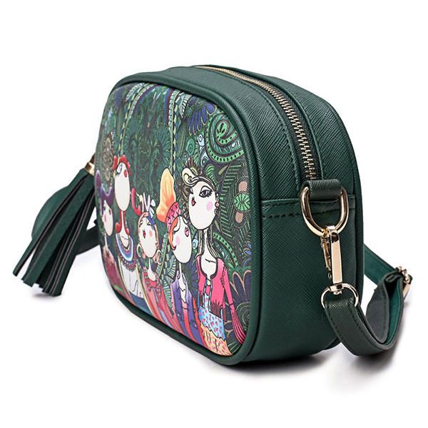 Mujeres Spring Forest Printing Pu Crossbody Bag Tassel Phone Bag