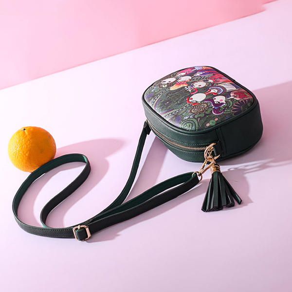 Mujeres Spring Forest Printing Pu Crossbody Bag Tassel Phone Bag