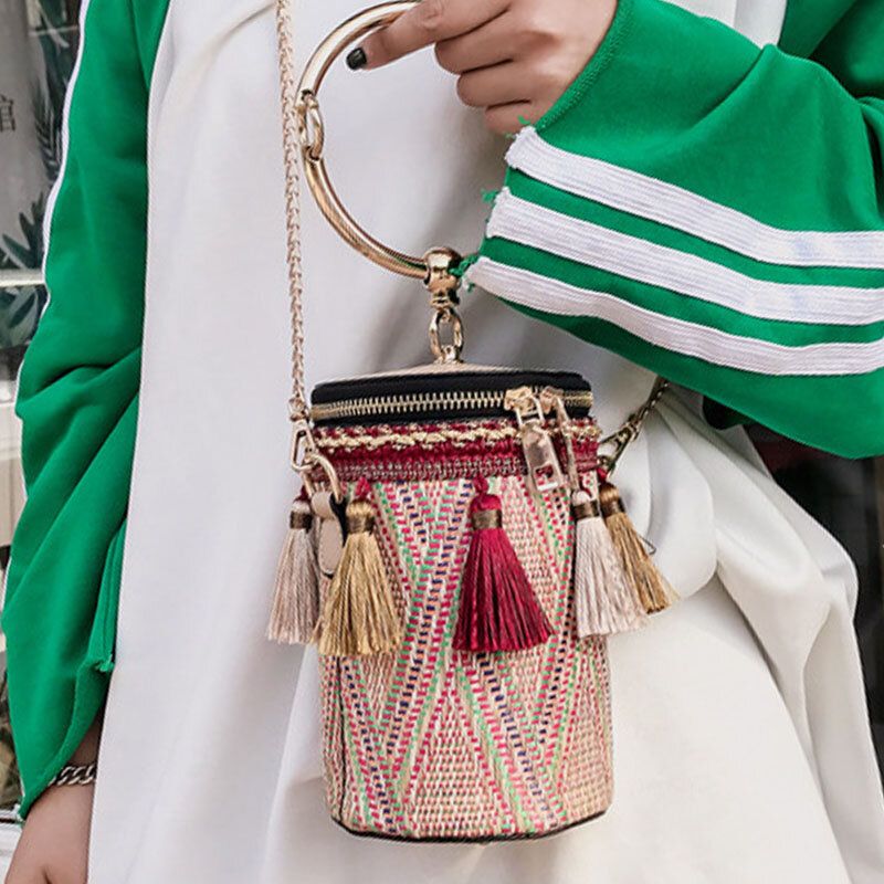 Mujeres Verano Borla Cadenas Bolso De Paja Bolso Bandolera Bolso Bandolera