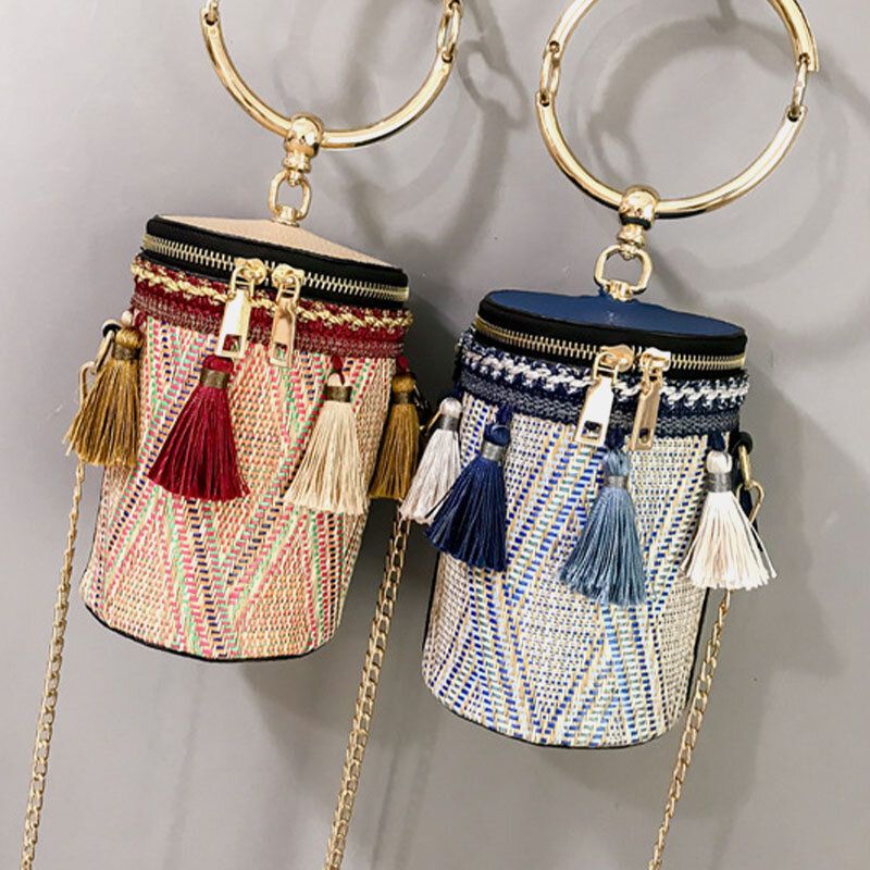 Mujeres Verano Borla Cadenas Bolso De Paja Bolso Bandolera Bolso Bandolera