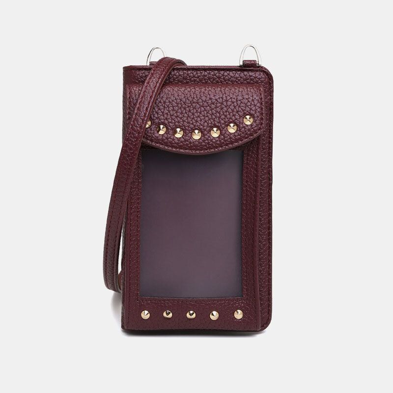 Pantalla Táctil Para Mujer Soporte Para Teléfono De 6.3 Pulgadas 10 Ranuras Para Tarjetas Remache Bolso Bandolera Cartera