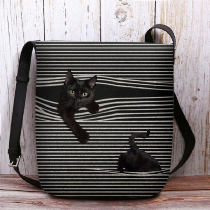 Patrón De Rayas De Fieltro Para Mujer Bolso De Hombro Con Estampado De Gato De Visión Tridihombreional Bolso Bandolera