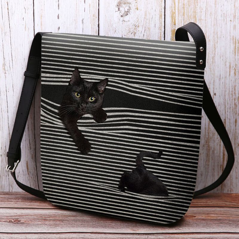 Patrón De Rayas De Fieltro Para Mujer Bolso De Hombro Con Estampado De Gato De Visión Tridihombreional Bolso Bandolera