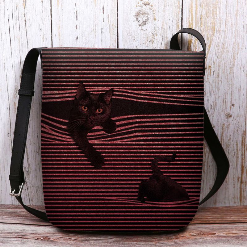 Patrón De Rayas De Fieltro Para Mujer Bolso De Hombro Con Estampado De Gato De Visión Tridihombreional Bolso Bandolera