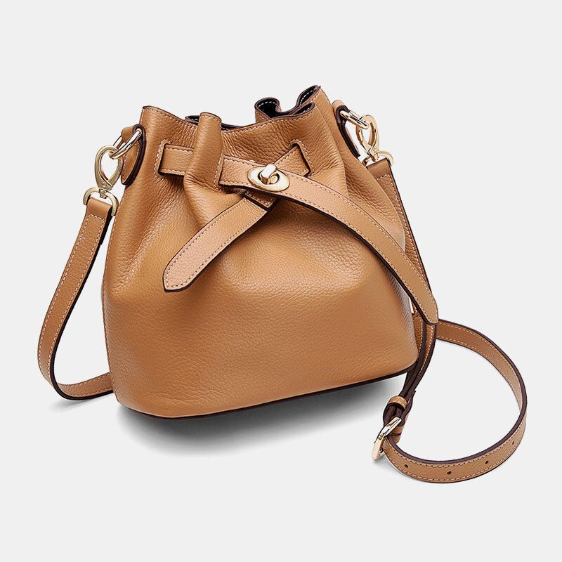 Piel De Vaca De Cuero Genuino Para Mujer Casual Elegante Bolso De Hombro Múltiple Bolso Bandolera Bolso De Cubo