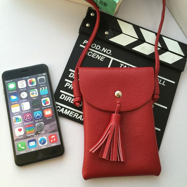 Tassel Portable Pu Leather Phone Bag Bolsos De Hombro Bolsos Cruzados