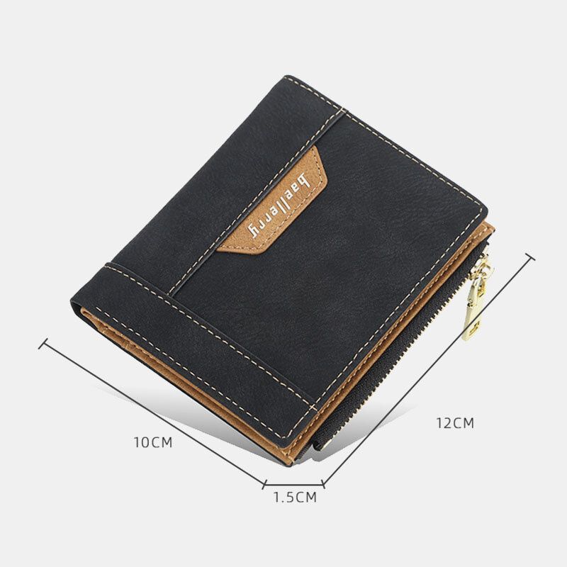 Baellerry Men Faux Leather Business Multi-slot Cremallera Vertical Cartera Con Tarjetero Delgado