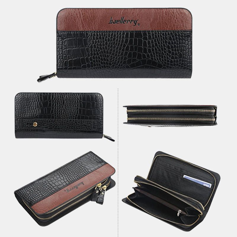 Baellerry Men Faux Leather Cremallera Larga Bolsa Para Teléfono Cartera Embragues Bolsa Para Negocios