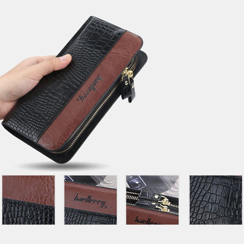 Baellerry Men Faux Leather Cremallera Larga Bolsa Para Teléfono Cartera Embragues Bolsa Para Negocios