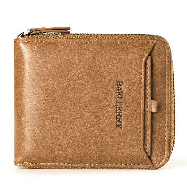 Baellerry Men Vintage Pu Leather Short Zipper Card Holder Cartera Para Hombres