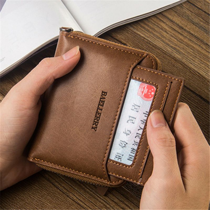 Baellerry Men Vintage Pu Leather Short Zipper Card Holder Cartera Para Hombres