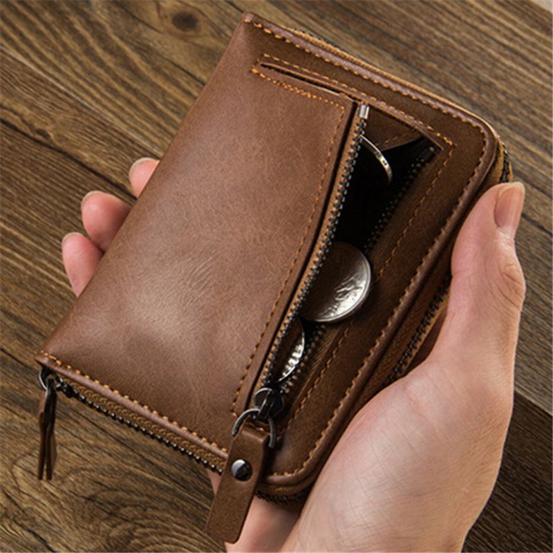 Baellerry Men Vintage Pu Leather Short Zipper Card Holder Cartera Para Hombres